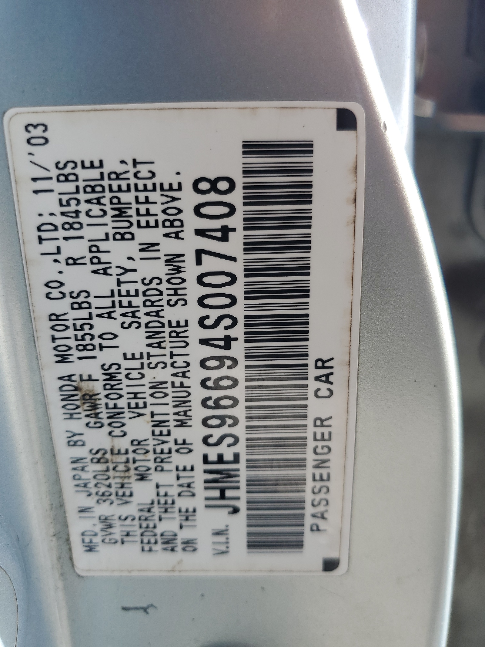 JHMES96694S007408 2004 Honda Civic Hybrid