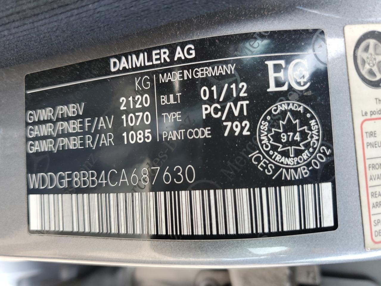 2012 Mercedes-Benz C 300 4Matic VIN: WDDGF8BB4CA687630 Lot: 62265244