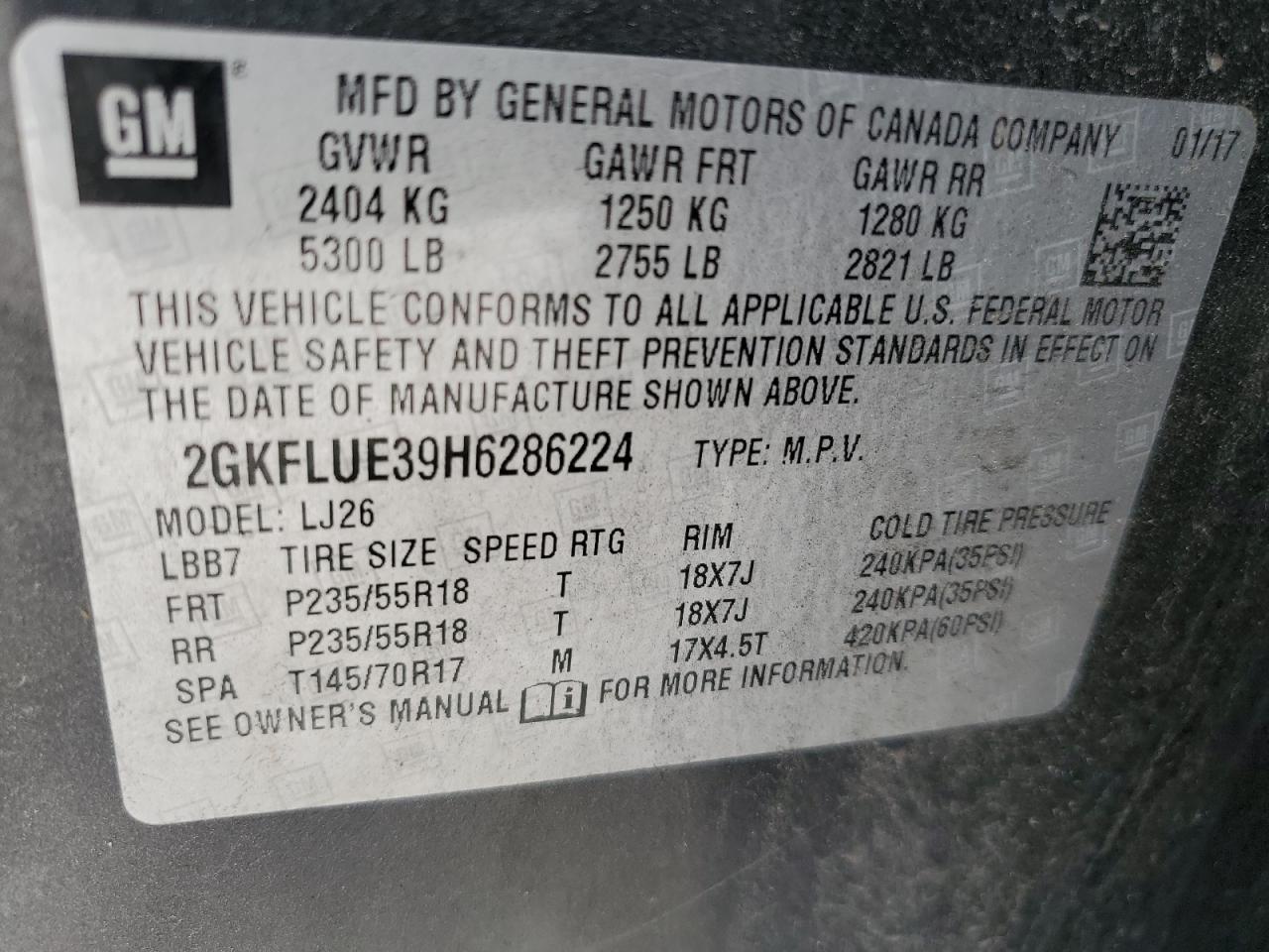 2GKFLUE39H6286224 2017 GMC Terrain Slt