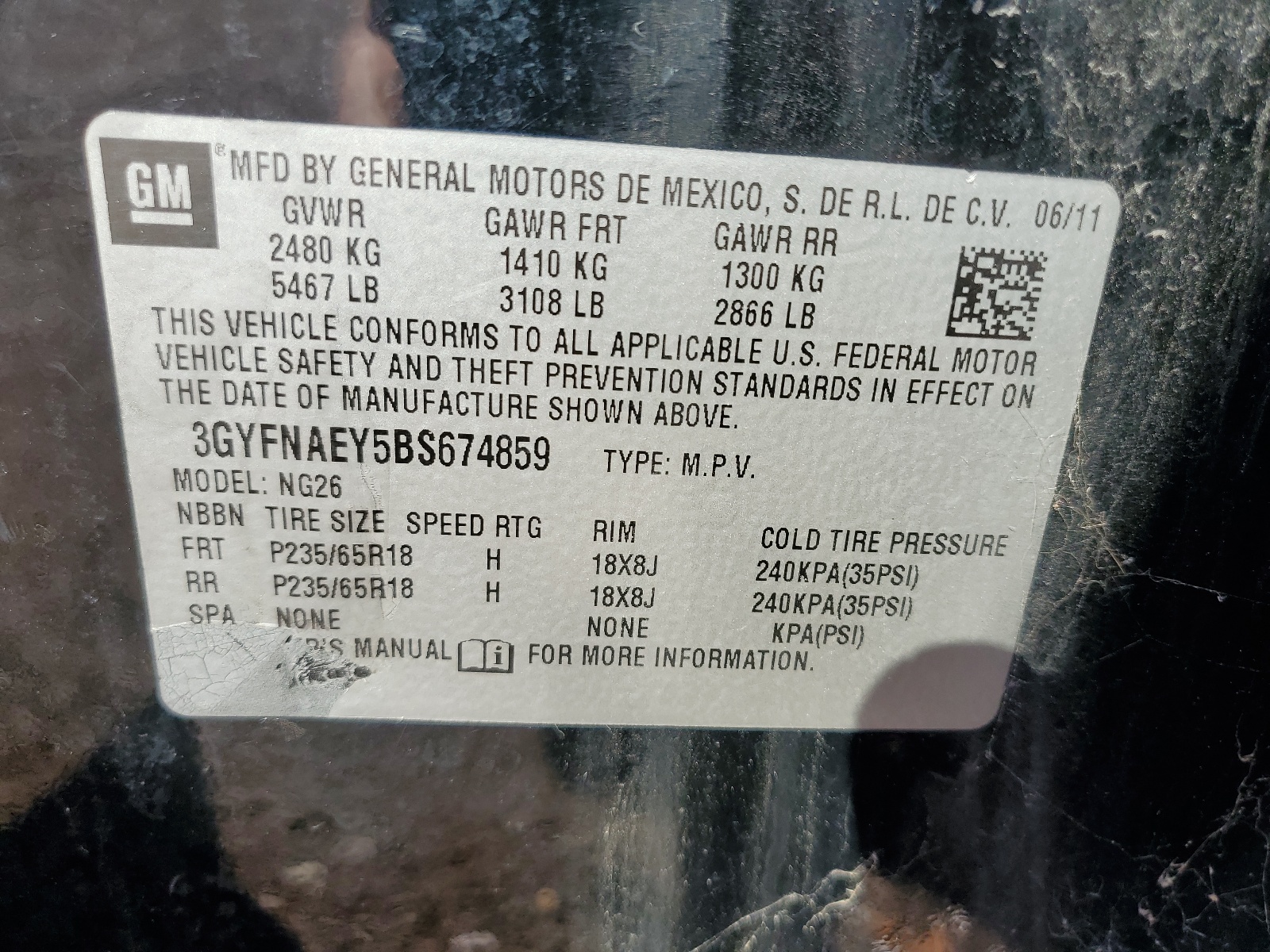 3GYFNAEY5BS674859 2011 Cadillac Srx Luxury Collection