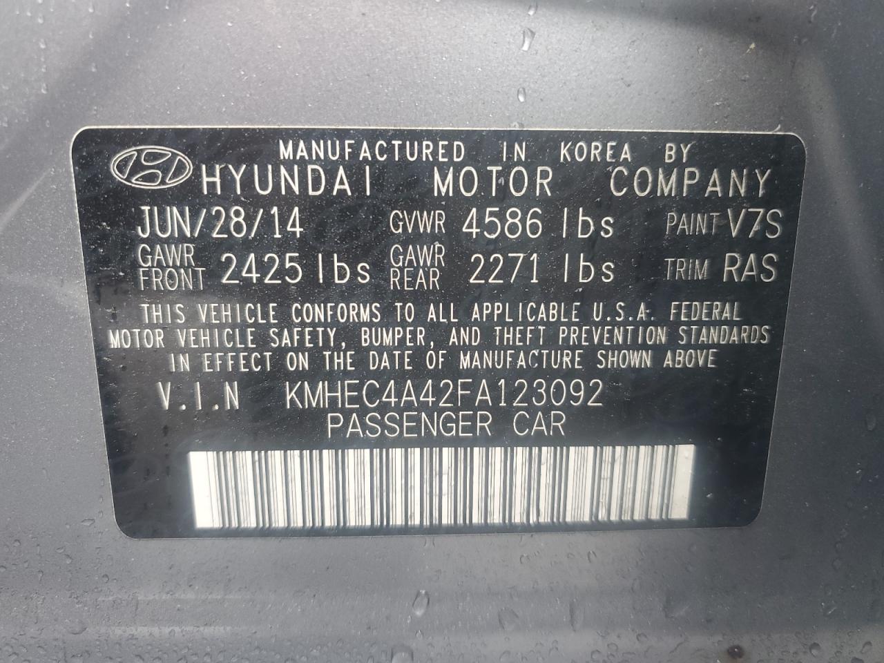 2015 Hyundai Sonata Hybrid VIN: KMHEC4A42FA123092 Lot: 64750624