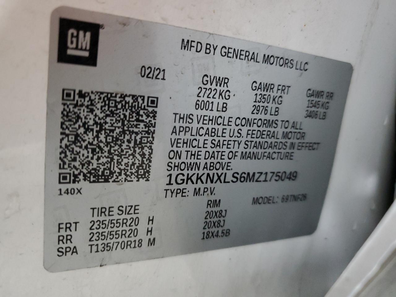 2021 GMC Acadia Denali VIN: 1GKKNXLS6MZ175049 Lot: 64095834