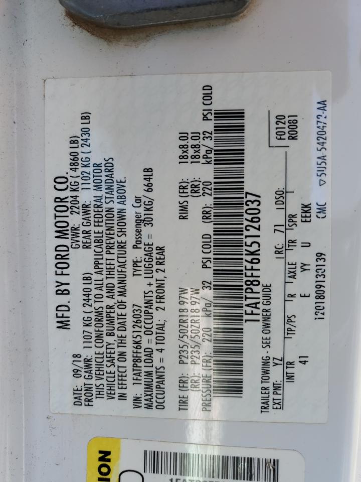 2019 Ford Mustang Gt VIN: 1FATP8FF6K5126037 Lot: 62530634