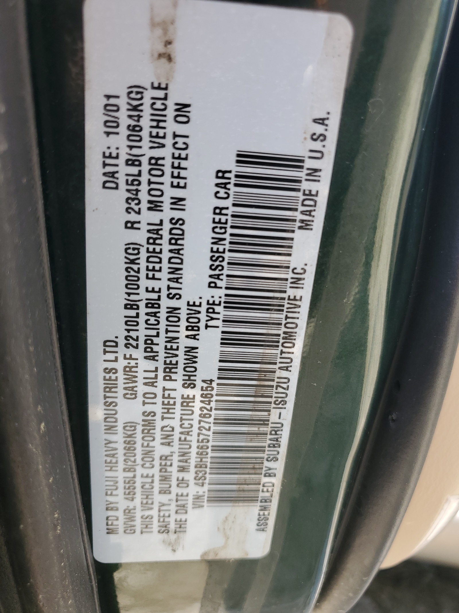 4S3BH665727624654 2002 Subaru Legacy Outback