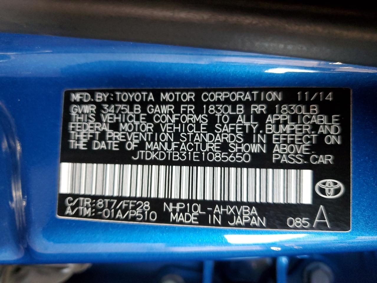 JTDKDTB31E1085650 2014 Toyota Prius C