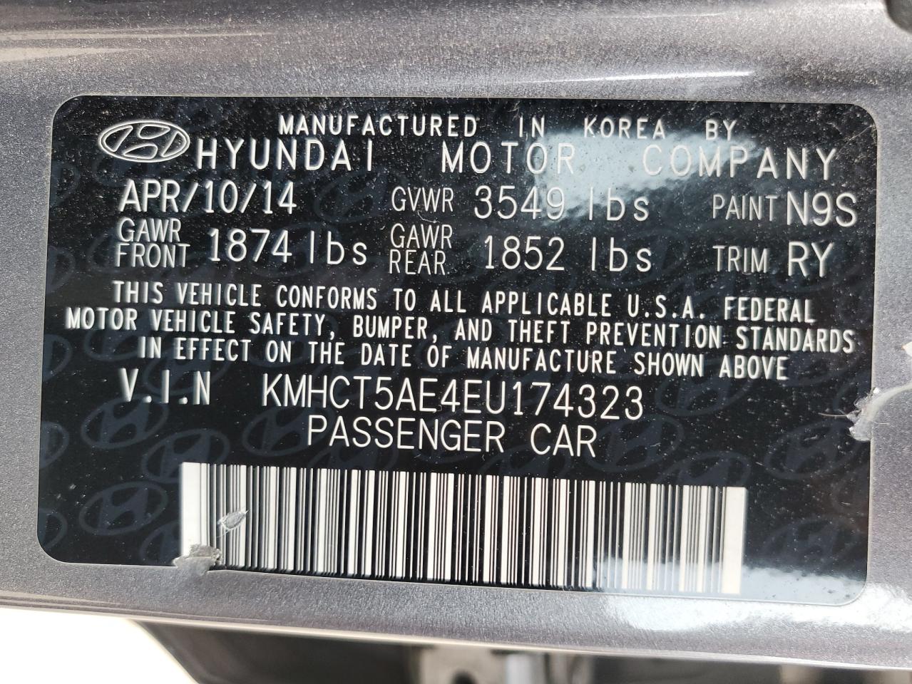 2014 Hyundai Accent Gls VIN: KMHCT5AE4EU174323 Lot: 62082364