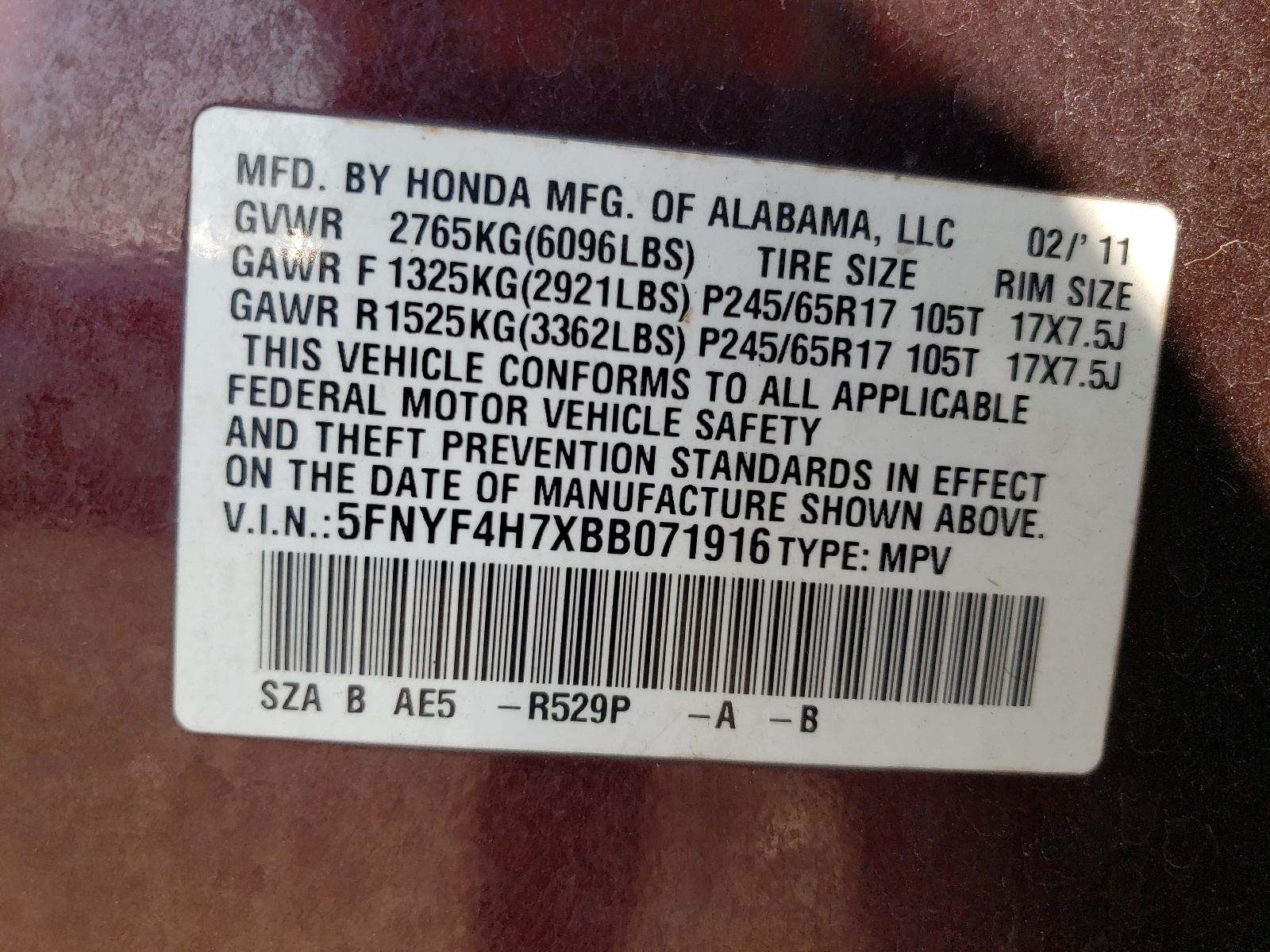 5FNYF4H7XBB071916 2011 Honda Pilot Exln