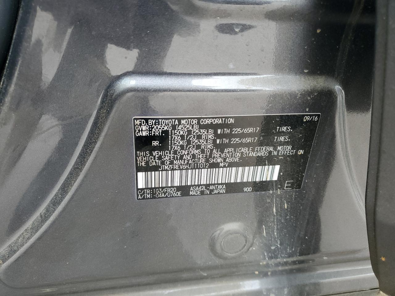 2017 Toyota Rav4 Le VIN: JTMZFREV6HJ111012 Lot: 62066604