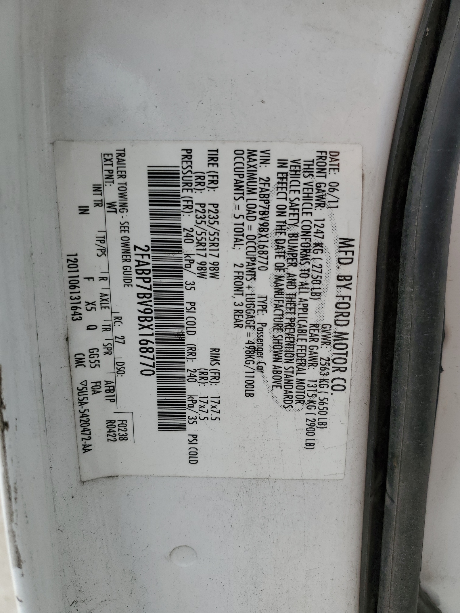 2FABP7BV9BX168770 2011 Ford Crown Victoria Police Interceptor