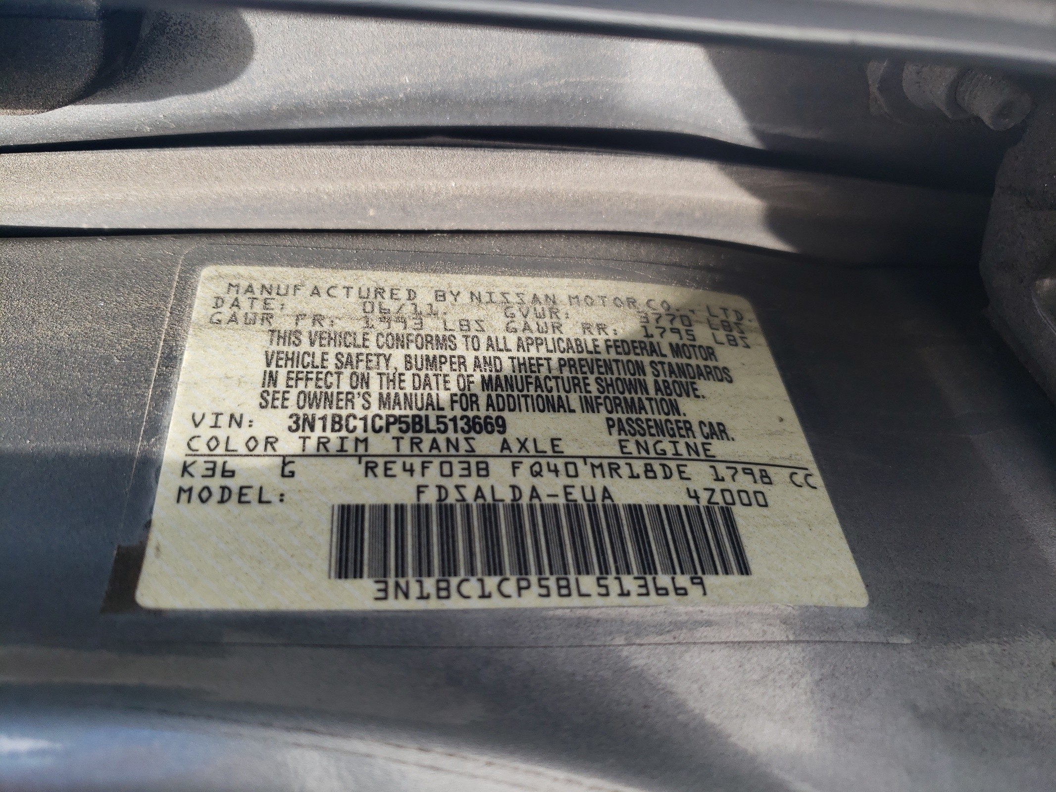 3N1BC1CP5BL513669 2011 Nissan Versa S