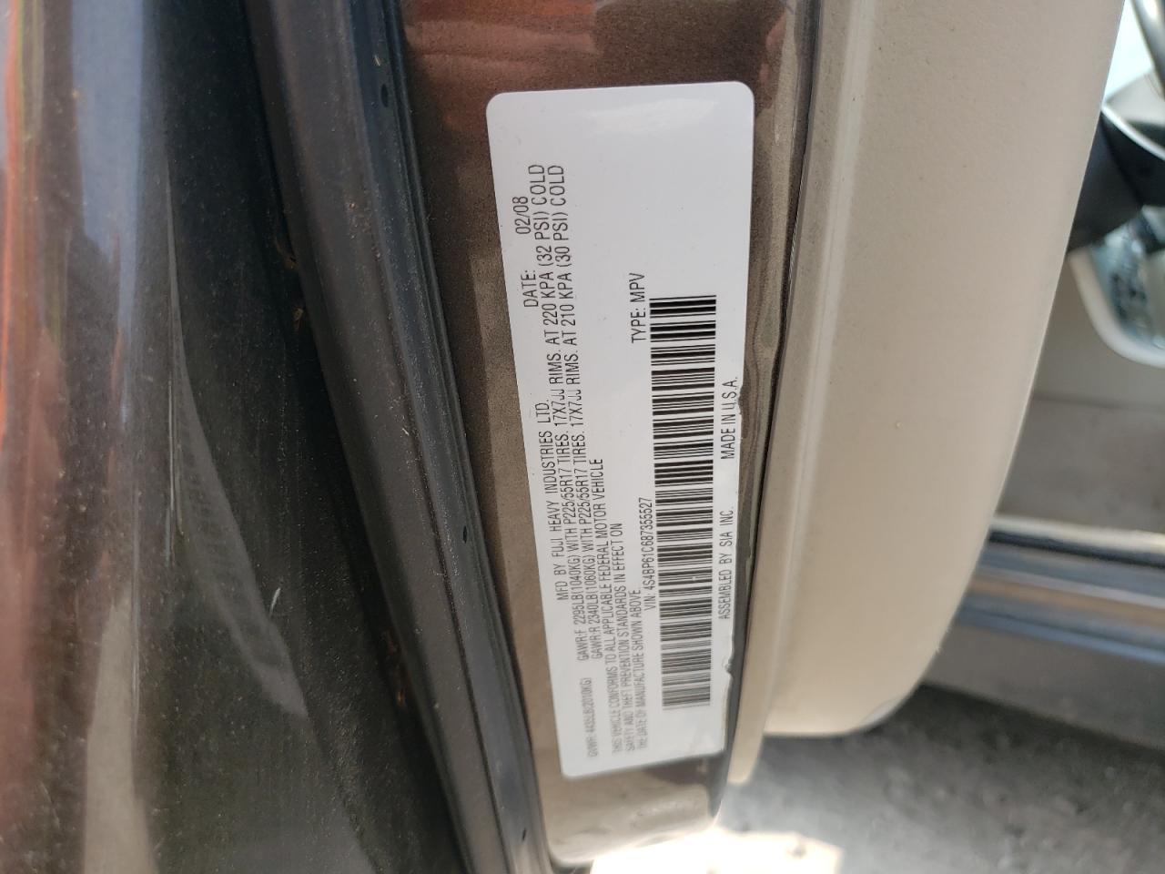 2008 Subaru Outback 2.5I VIN: 4S4BP61C687355527 Lot: 62785634