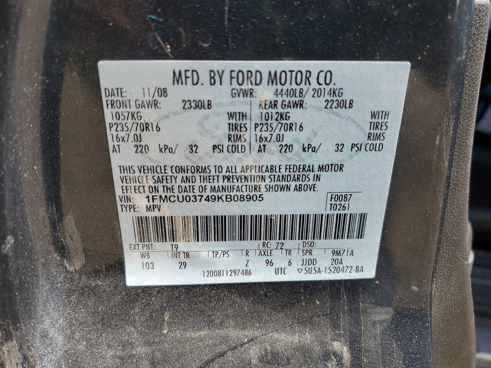 1FMCU03749KB08905 2009 Ford Escape Xlt
