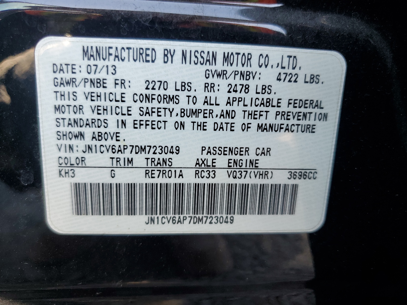 JN1CV6AP7DM723049 2013 Infiniti G37 Base