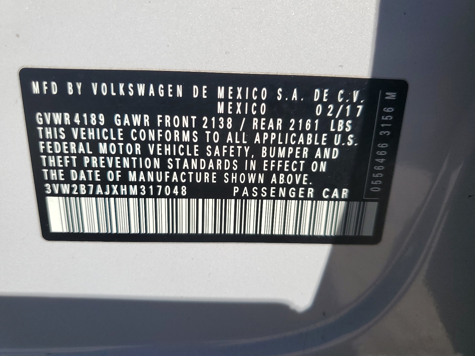 3VW2B7AJXHM317048 2017 Volkswagen Jetta S