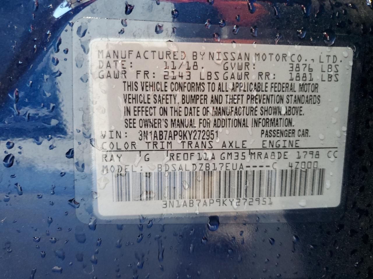 2019 Nissan Sentra S VIN: 3N1AB7AP9KY272951 Lot: 63829784