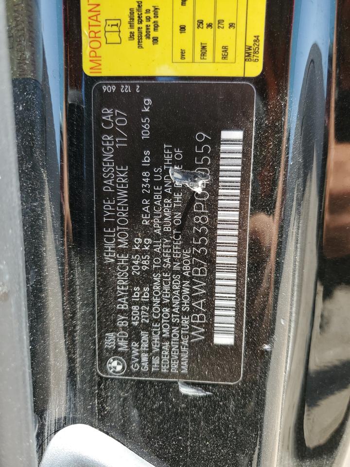 2008 BMW 335 I VIN: WBAWB73538P040559 Lot: 65640204