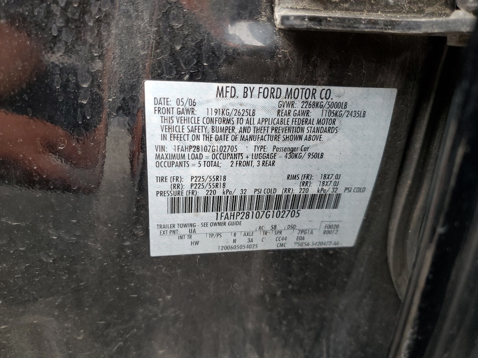 1FAHP28107G102705 2007 Ford Five Hundred Limited