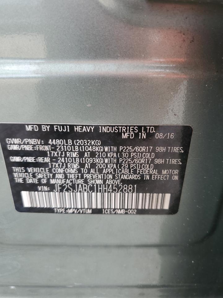 2017 Subaru Forester 2.5I VIN: JF2SJABC1HH452881 Lot: 62408294