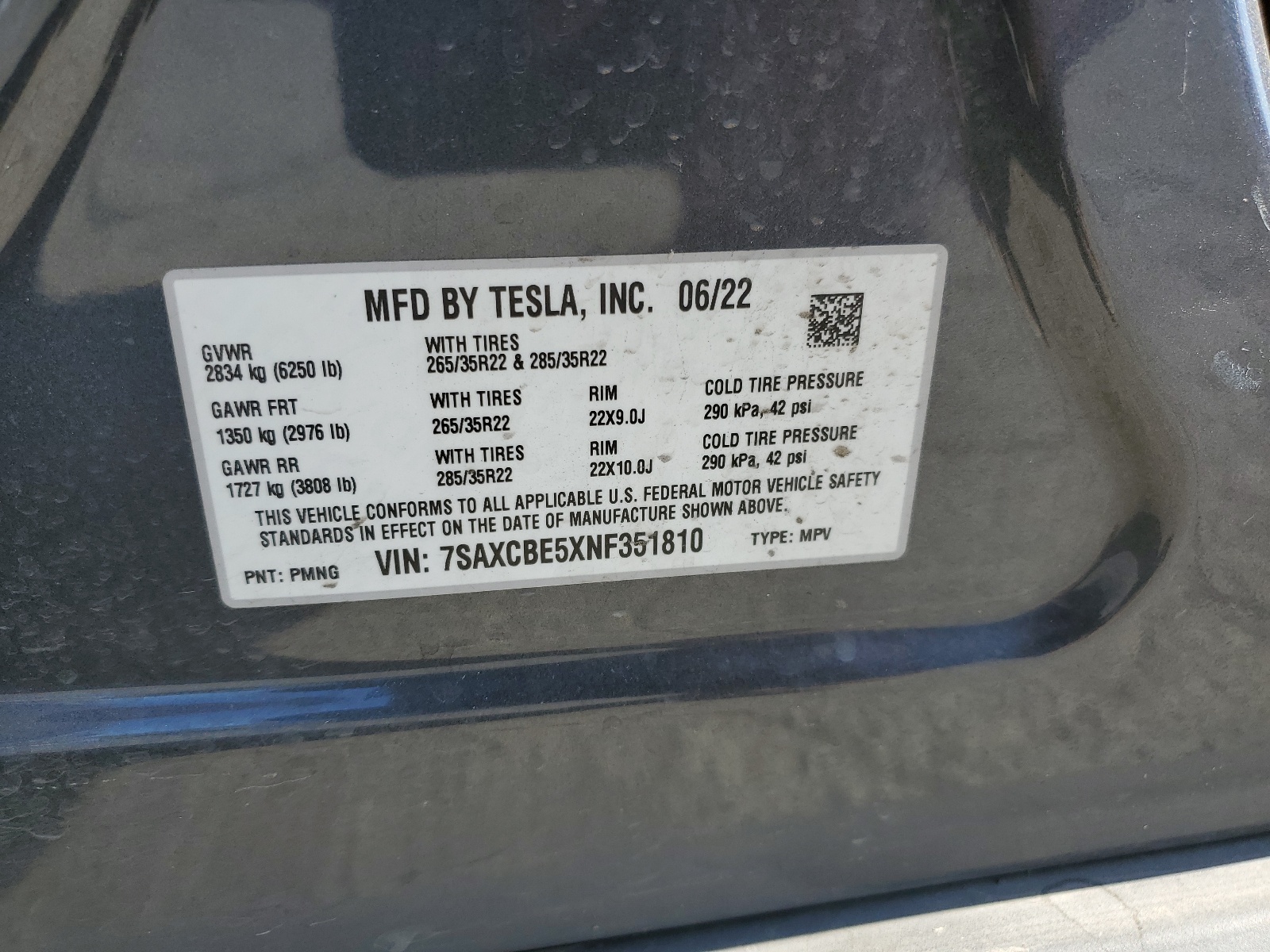 7SAXCBE5XNF351810 2022 Tesla Model X