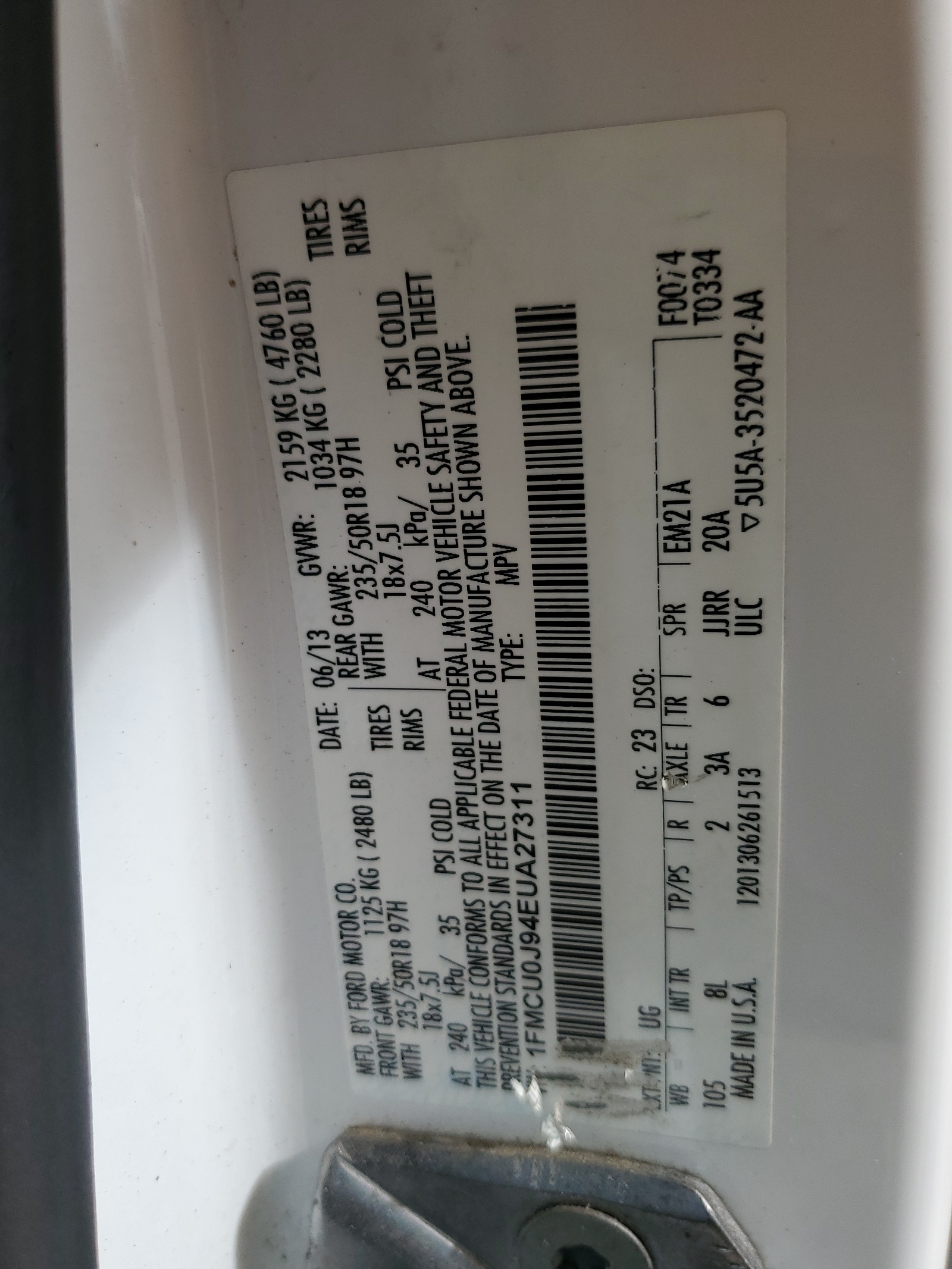 1FMCU0J94EUA27311 2014 Ford Escape Titanium