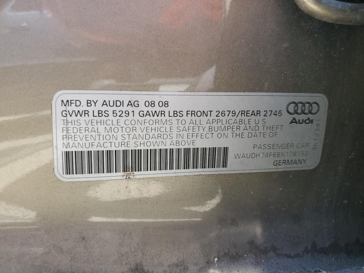 WAUDH74F68N178153 2008 Audi A6 3.2 Quattro