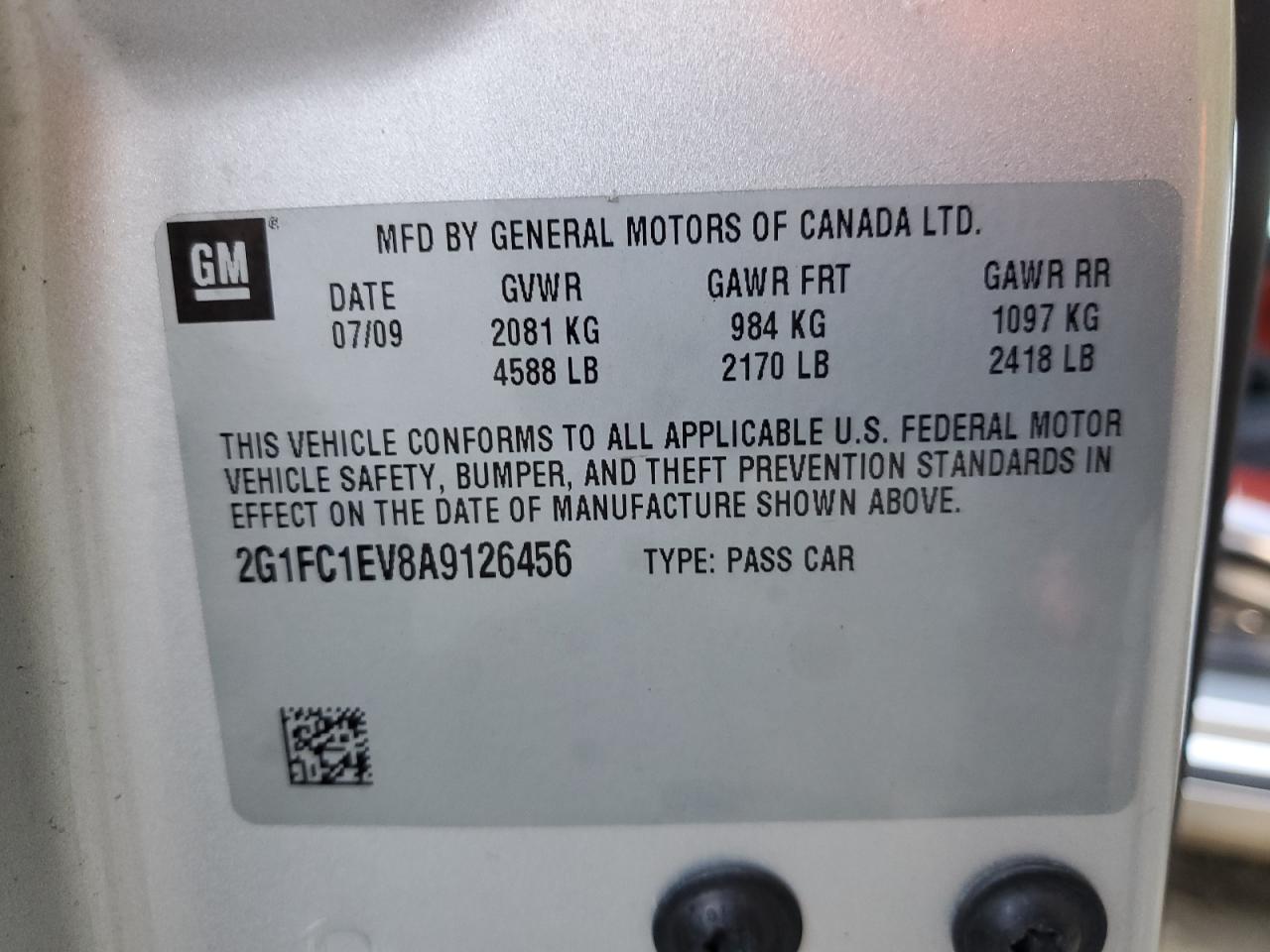 2010 Chevrolet Camaro Lt VIN: 2G1FC1EV8A9126456 Lot: 64084384