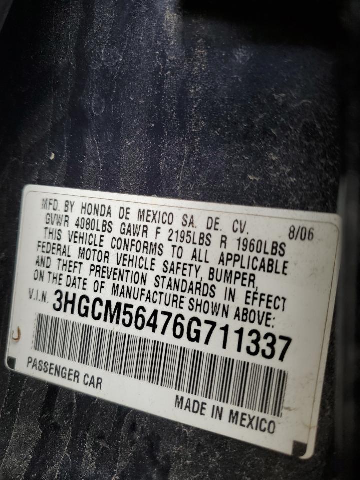 2006 Honda Accord Lx VIN: 3HGCM56476G711337 Lot: 64742034