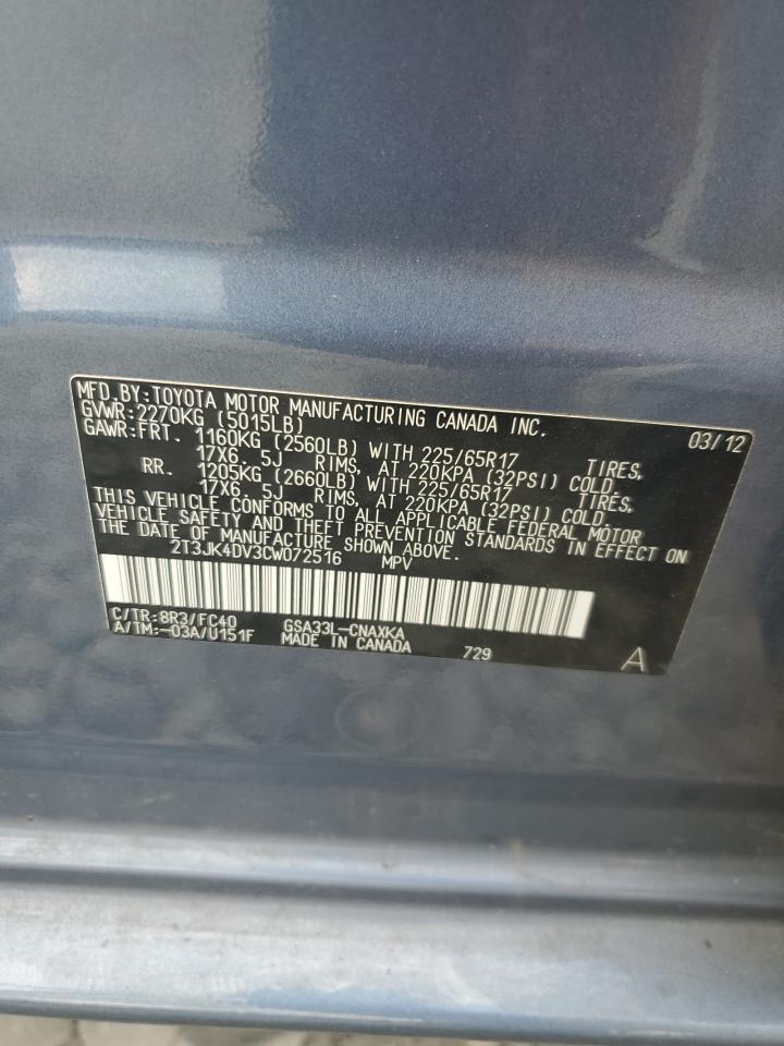 2012 Toyota Rav4 VIN: 2T3JK4DV3CW072516 Lot: 65387284