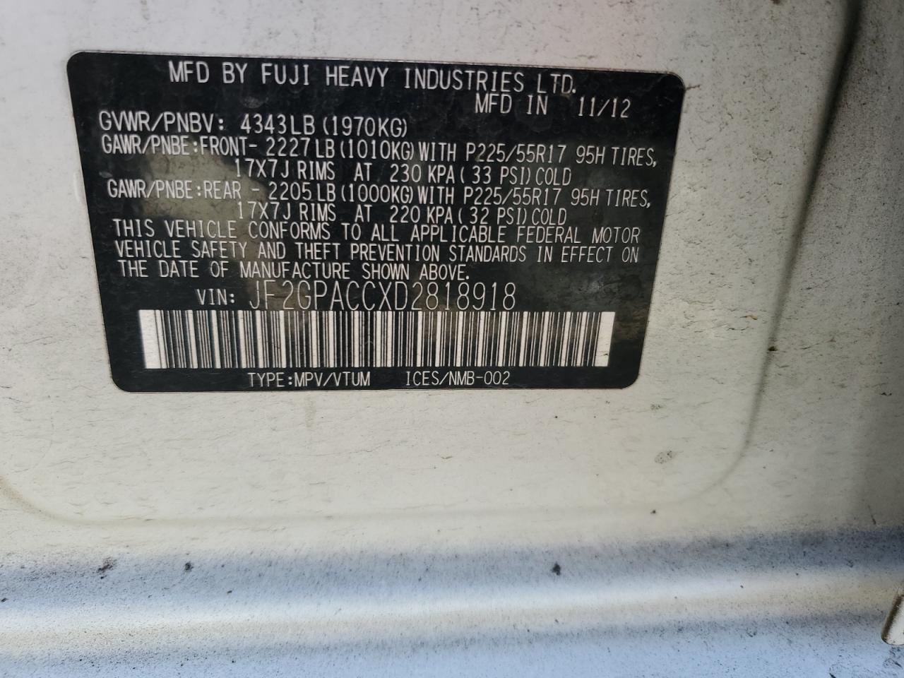 2013 Subaru Xv Crosstrek 2.0 Premium VIN: JF2GPACCXD2818918 Lot: 65492644