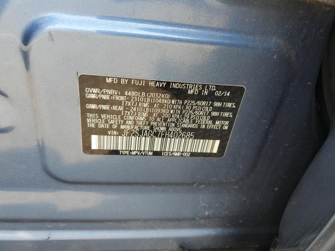 2015 Subaru Forester 2.5I Premium VIN: JF2SJAGC7FH402685 Lot: 64214674