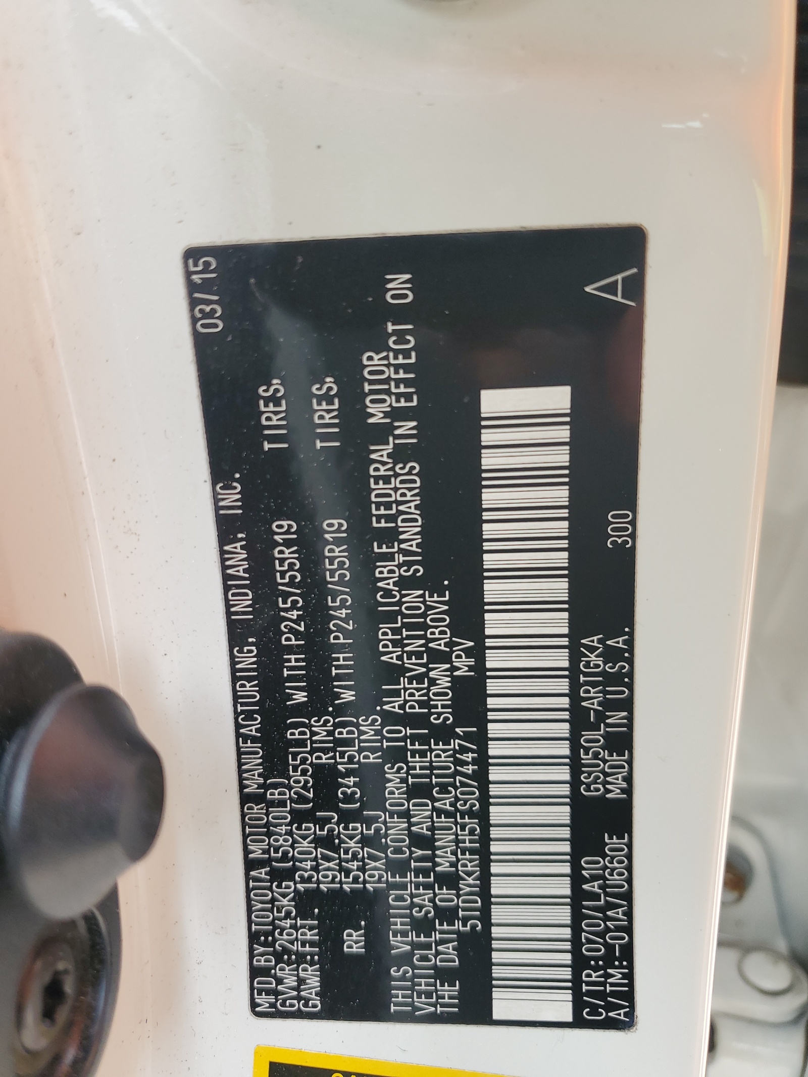 5TDYKRFH5FS074471 2015 Toyota Highlander Limited