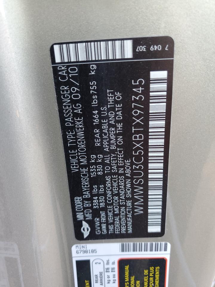 2011 Mini Cooper VIN: WMWSU3C5XBTX97345 Lot: 64201664