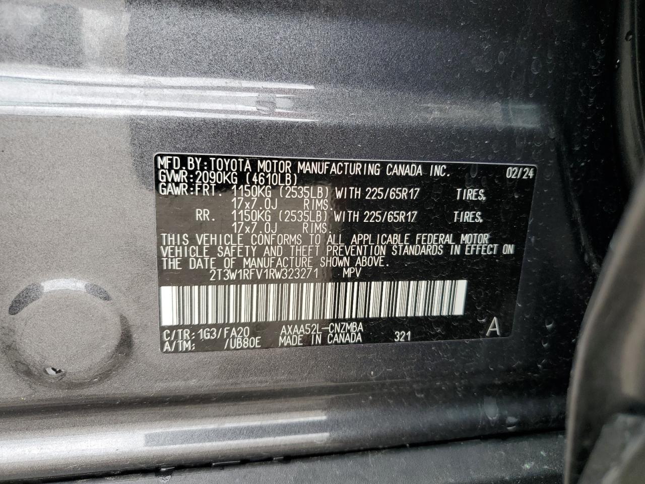 2024 Toyota Rav4 Xle VIN: 2T3W1RFV1RW323271 Lot: 64520264