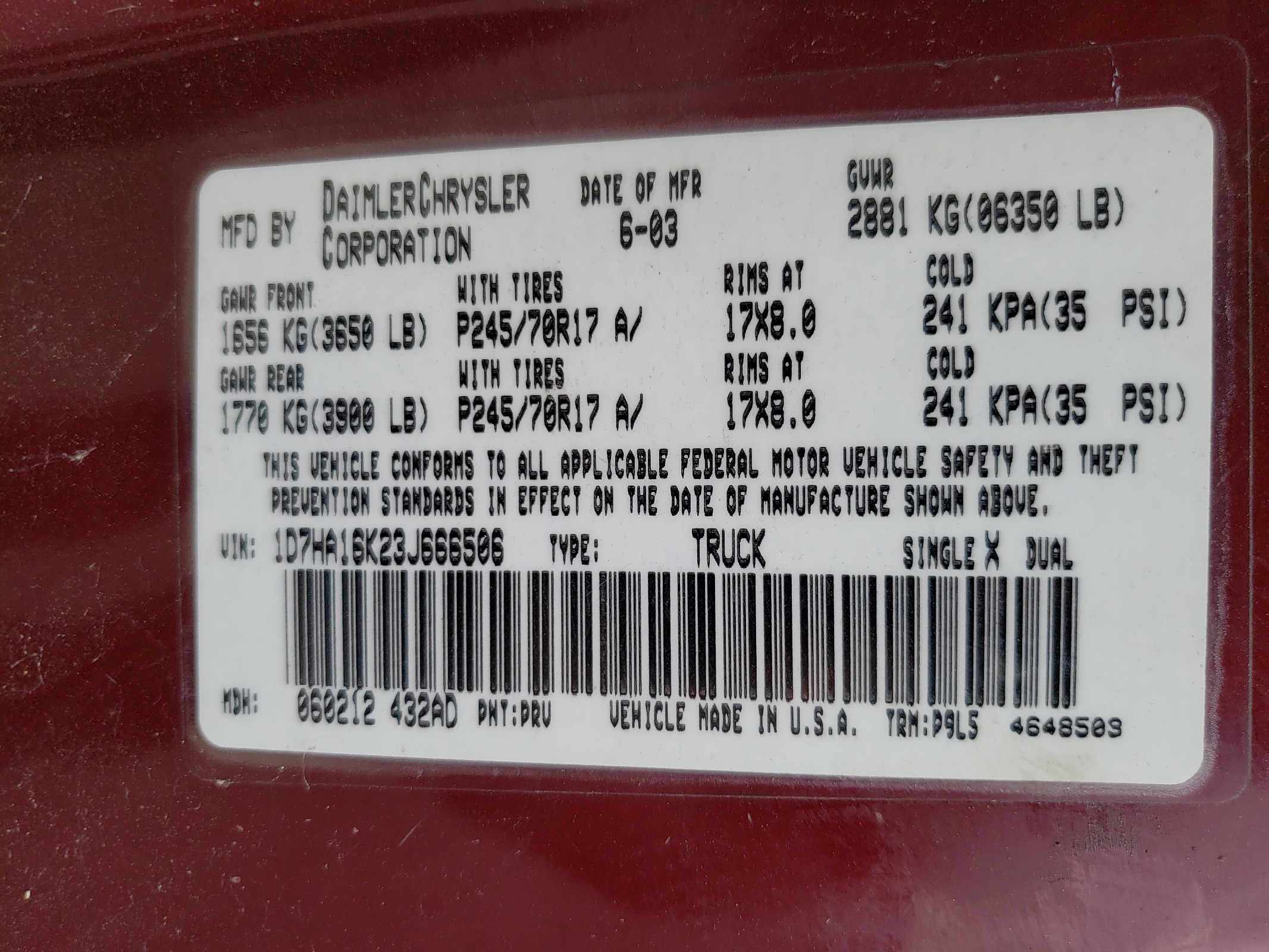 1D7HA16K23J666506 2003 Dodge Ram 1500 St