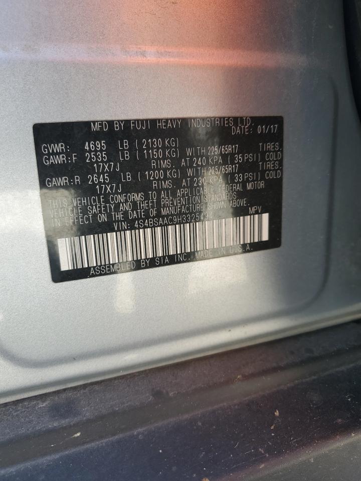 2017 Subaru Outback 2.5I VIN: 4S4BSAAC9H3325494 Lot: 64638124