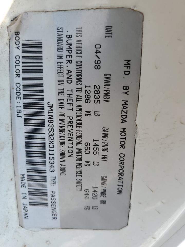 1999 Mazda Mx-5 Miata VIN: JM1NB3532X0115343 Lot: 63288474