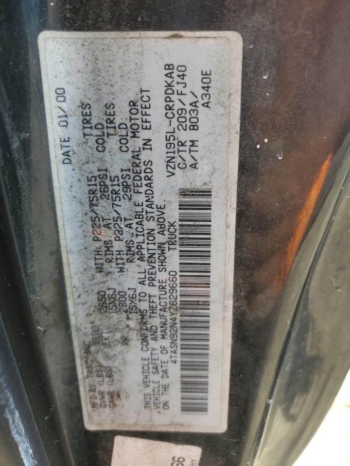 2000 Toyota Tacoma Xtracab Prerunner VIN: 4TASN92N4YZ629660 Lot: 63813874