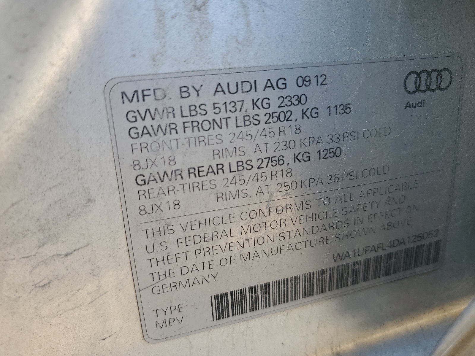 WA1UFAFL4DA125052 2013 Audi A4 Allroad Premium Plus