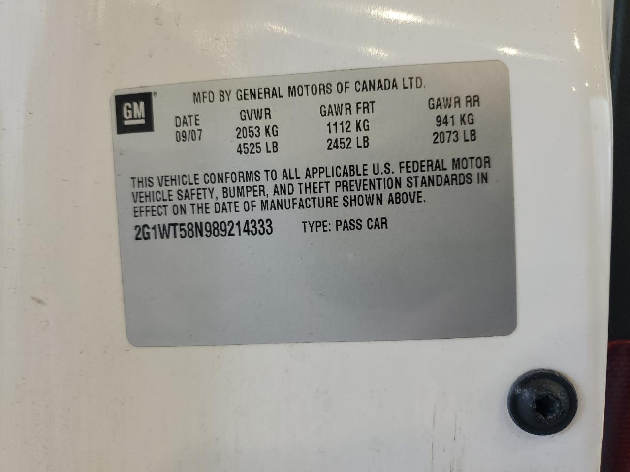 2008 Chevrolet Impala Lt VIN: 2G1WT58N989214333 Lot: 62861264