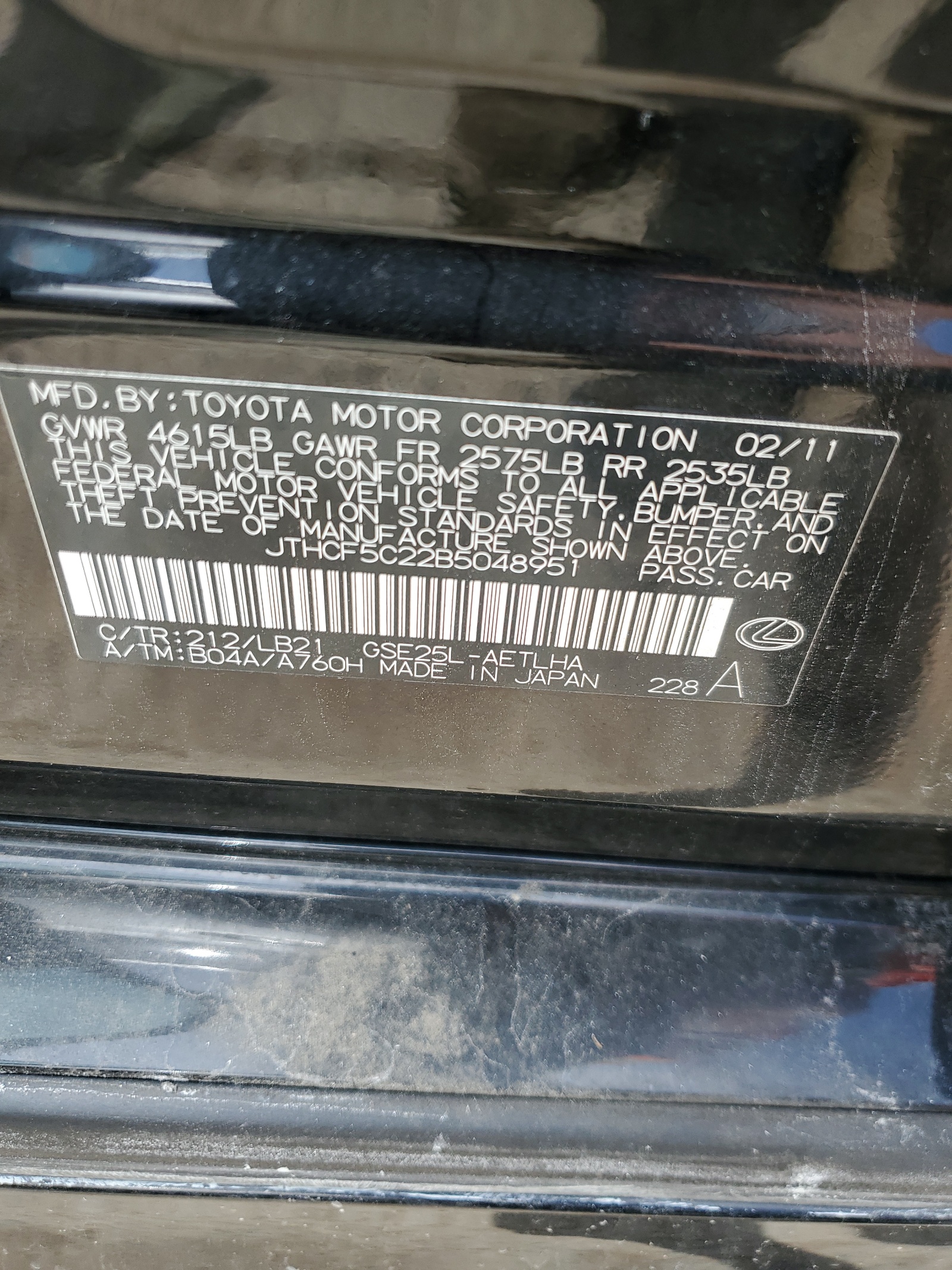 JTHCF5C22B5048951 2011 Lexus Is 250