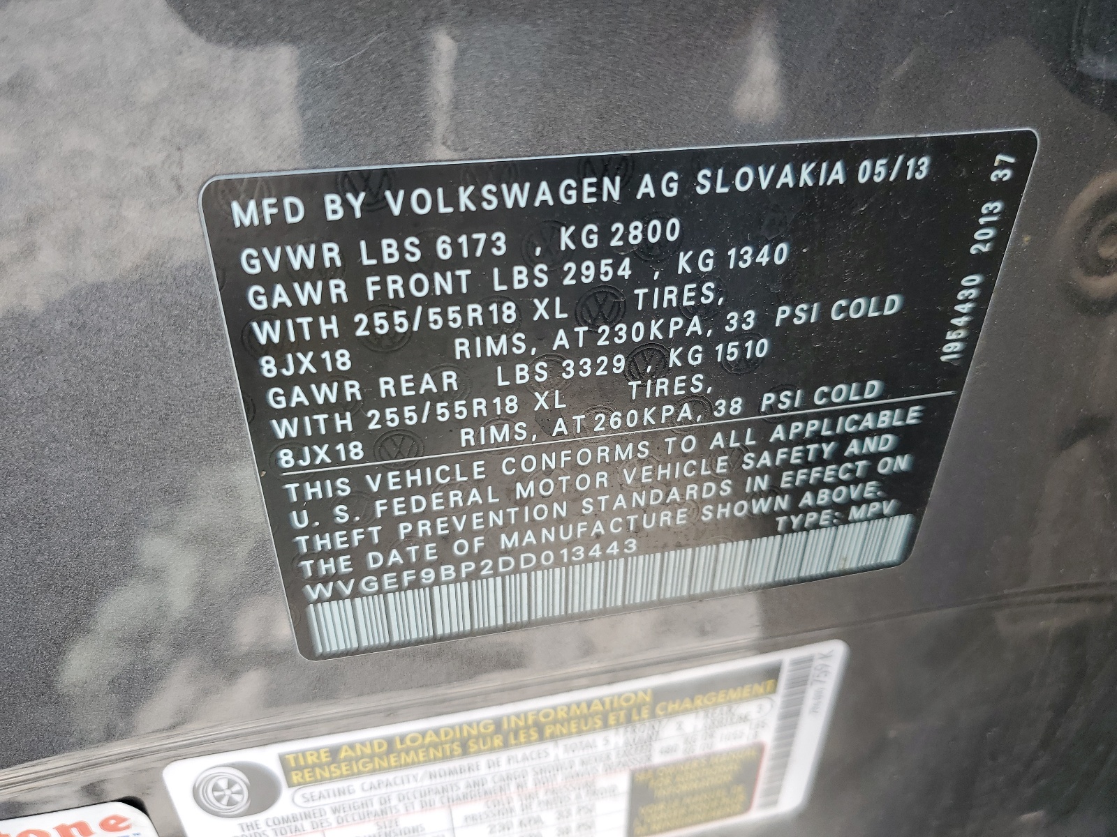 WVGEF9BP2DD013443 2013 Volkswagen Touareg V6