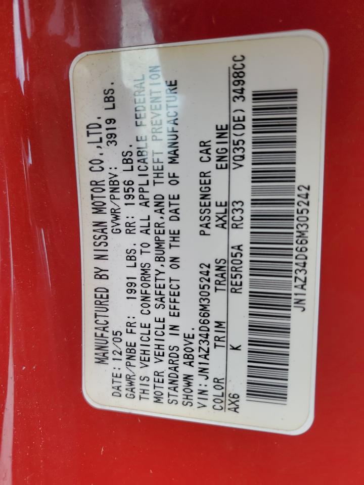 2006 Nissan 350Z Coupe VIN: JN1AZ34D66M305242 Lot: 64976754