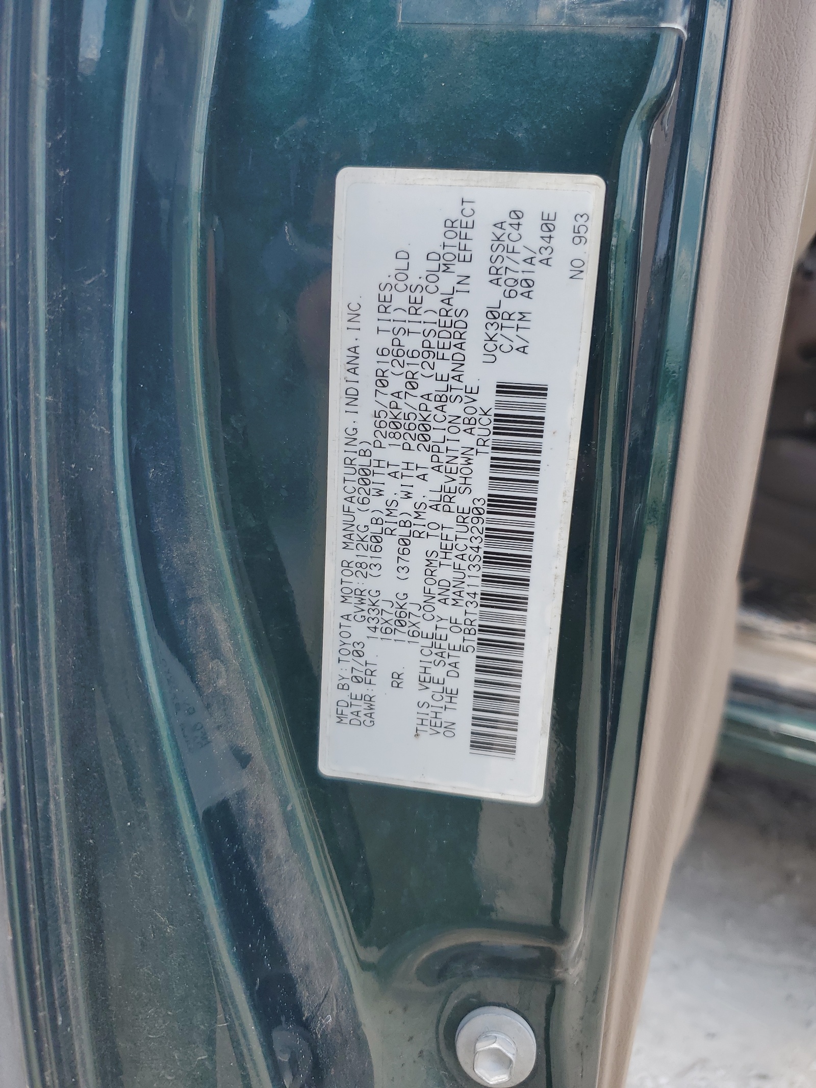 5TBRT34113S432903 2003 Toyota Tundra Access Cab Sr5