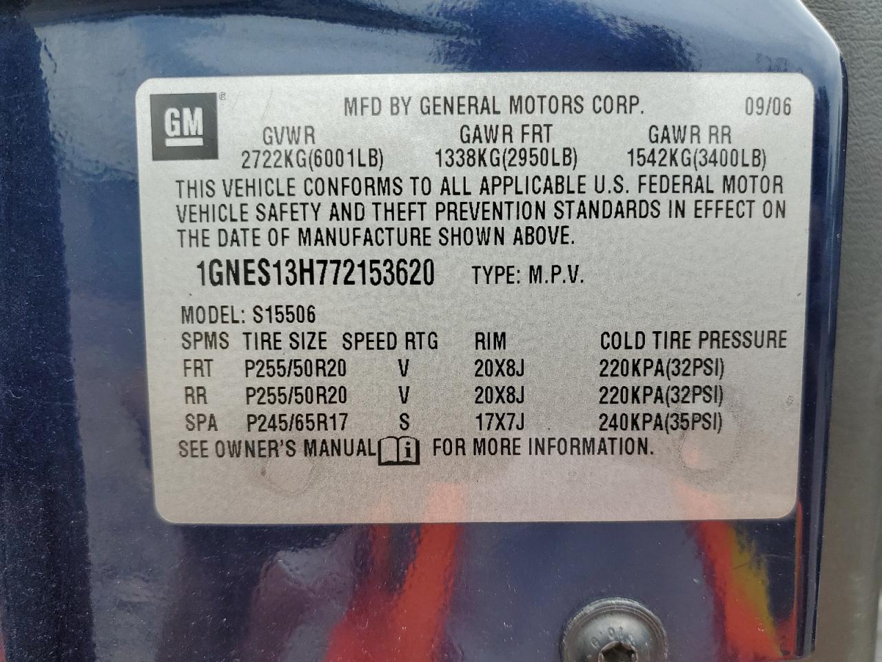 2007 Chevrolet Trailblazer Ss VIN: 1GNES13H772153620 Lot: 63849014