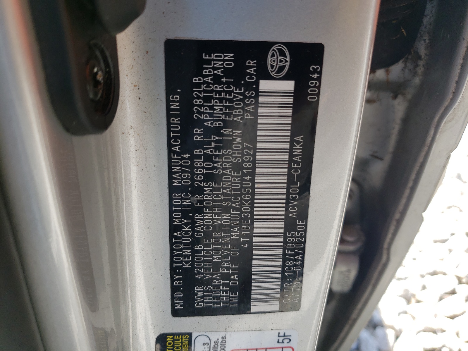 4T1BE30K65U418927 2005 Toyota Camry Le