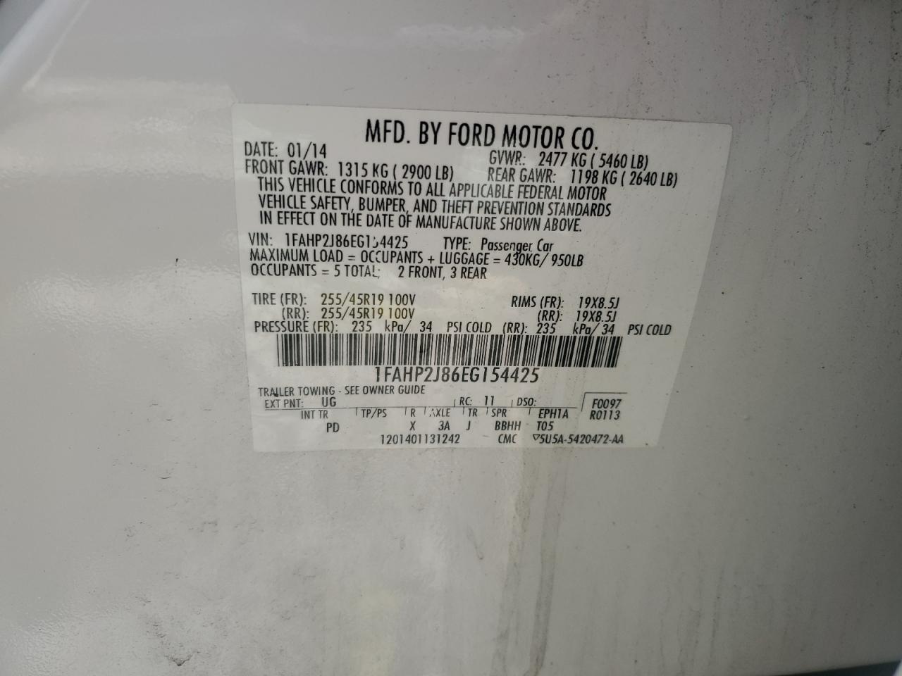 1FAHP2J86EG154425 2014 Ford Taurus Limited