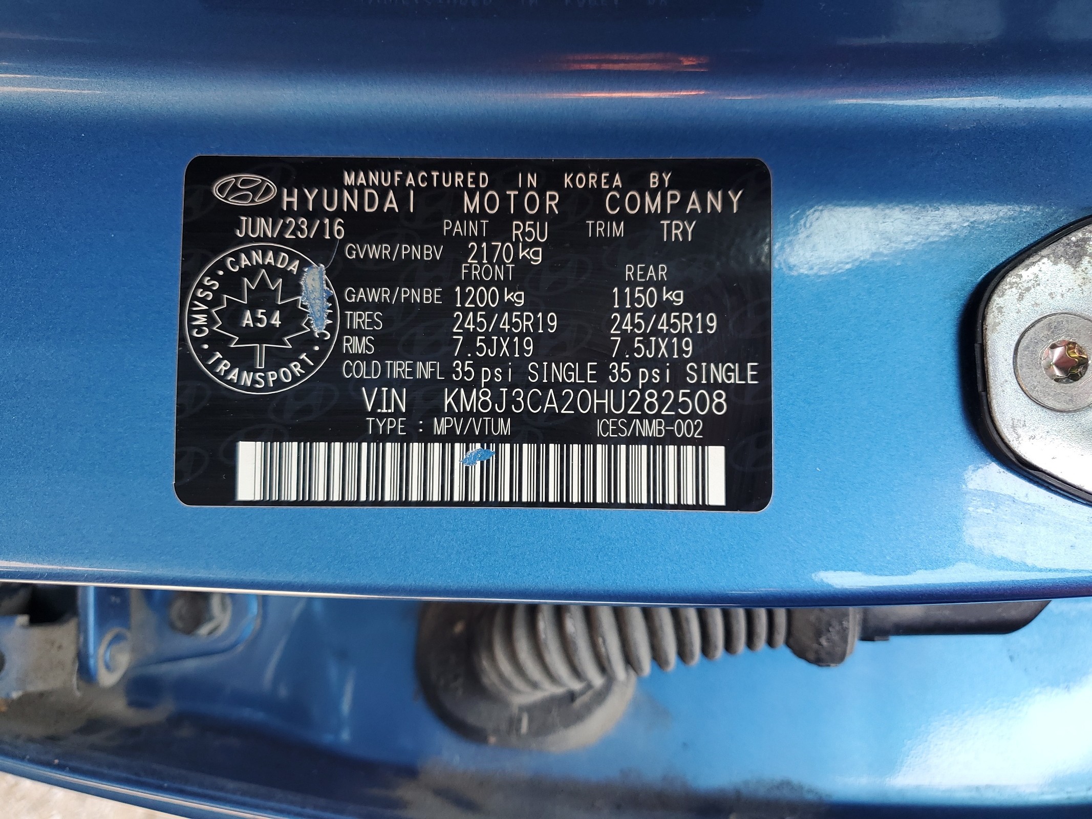 KM8J3CA20HU282508 2017 Hyundai Tucson Limited