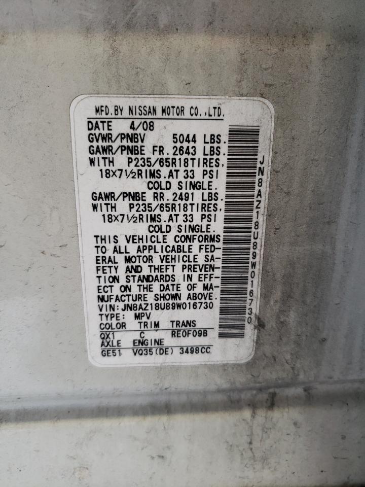 2009 Nissan Murano S VIN: JN8AZ18U89W016730 Lot: 64099164
