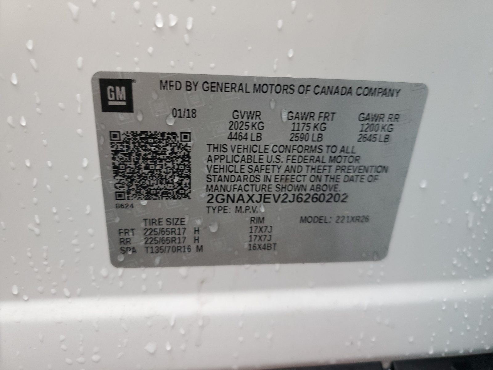 2GNAXJEV2J6260202 2018 Chevrolet Equinox Lt