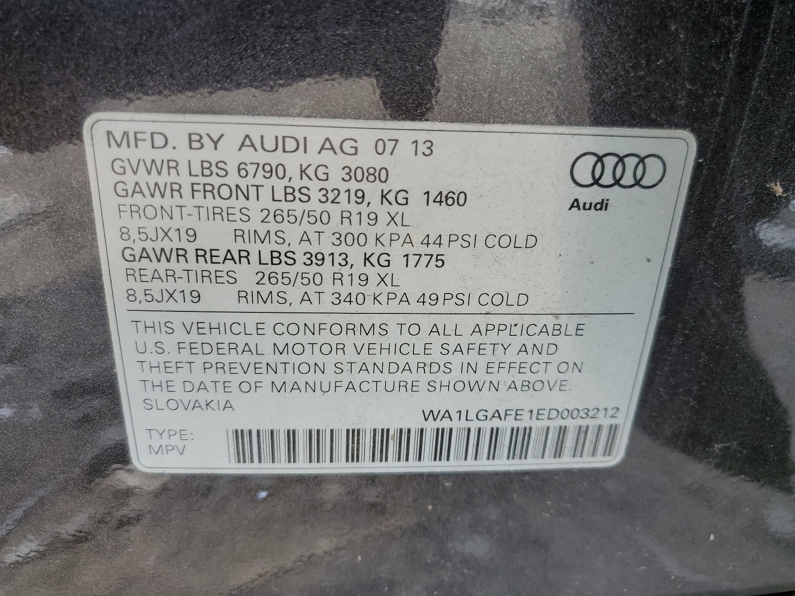 WA1LGAFE1ED003212 2014 Audi Q7 Premium Plus